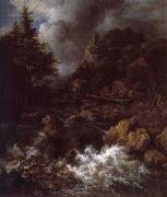 Jacob van Ruisdael Waterfall with a Half-timbered House and Castle oil painting picture wholesale